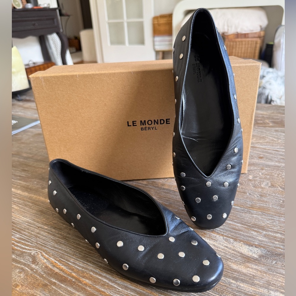 Le Monde Béryl - Women's Regency Slipper Studded Leather Flats Black 38